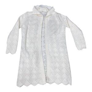 Vintage Dotty Mann Cleveland 50s White Duster Cardigan Sweater Knit Open Long L